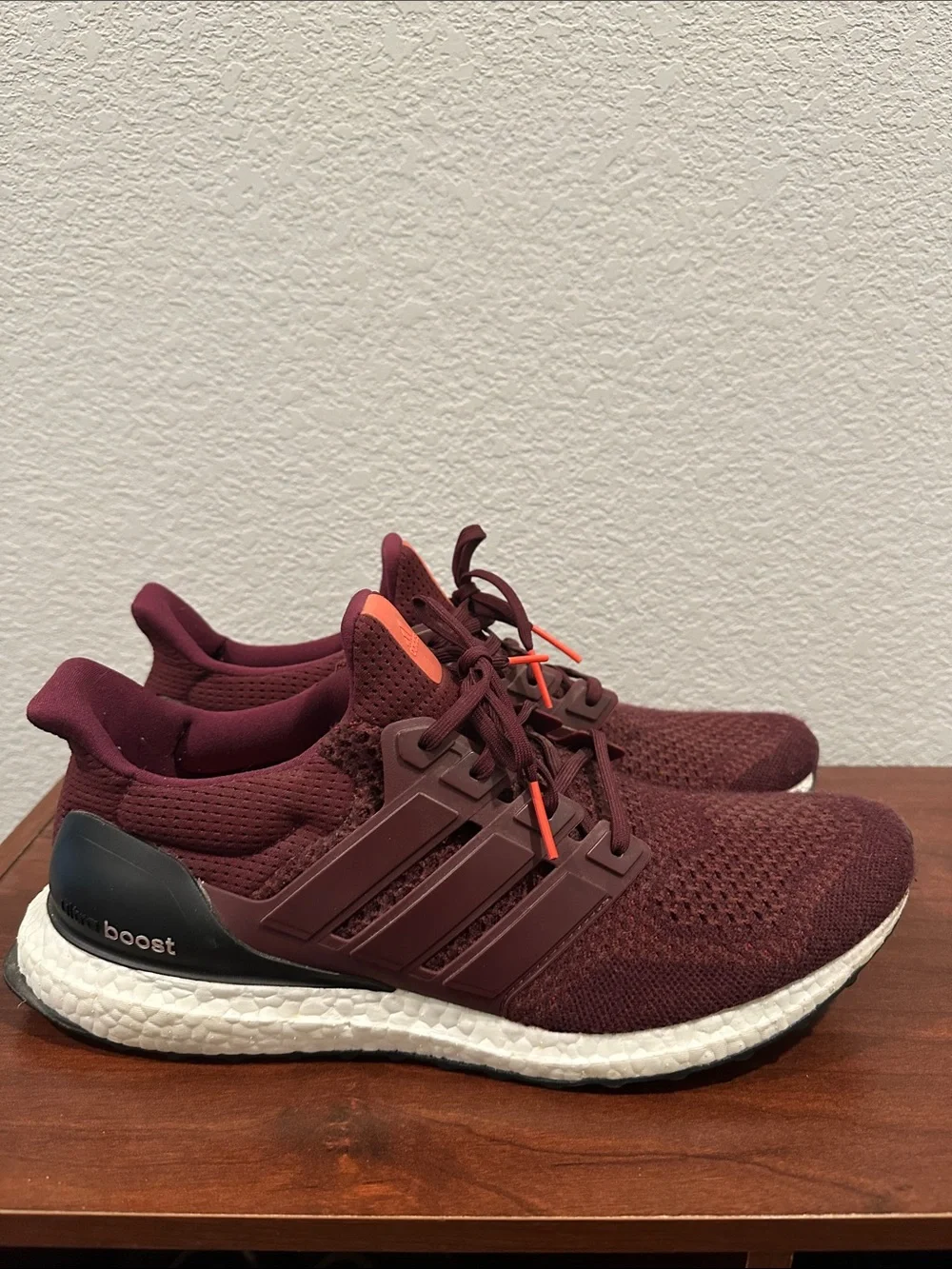 adidas Men’s Burgundy Athletic Running Shoes with Orange Accents